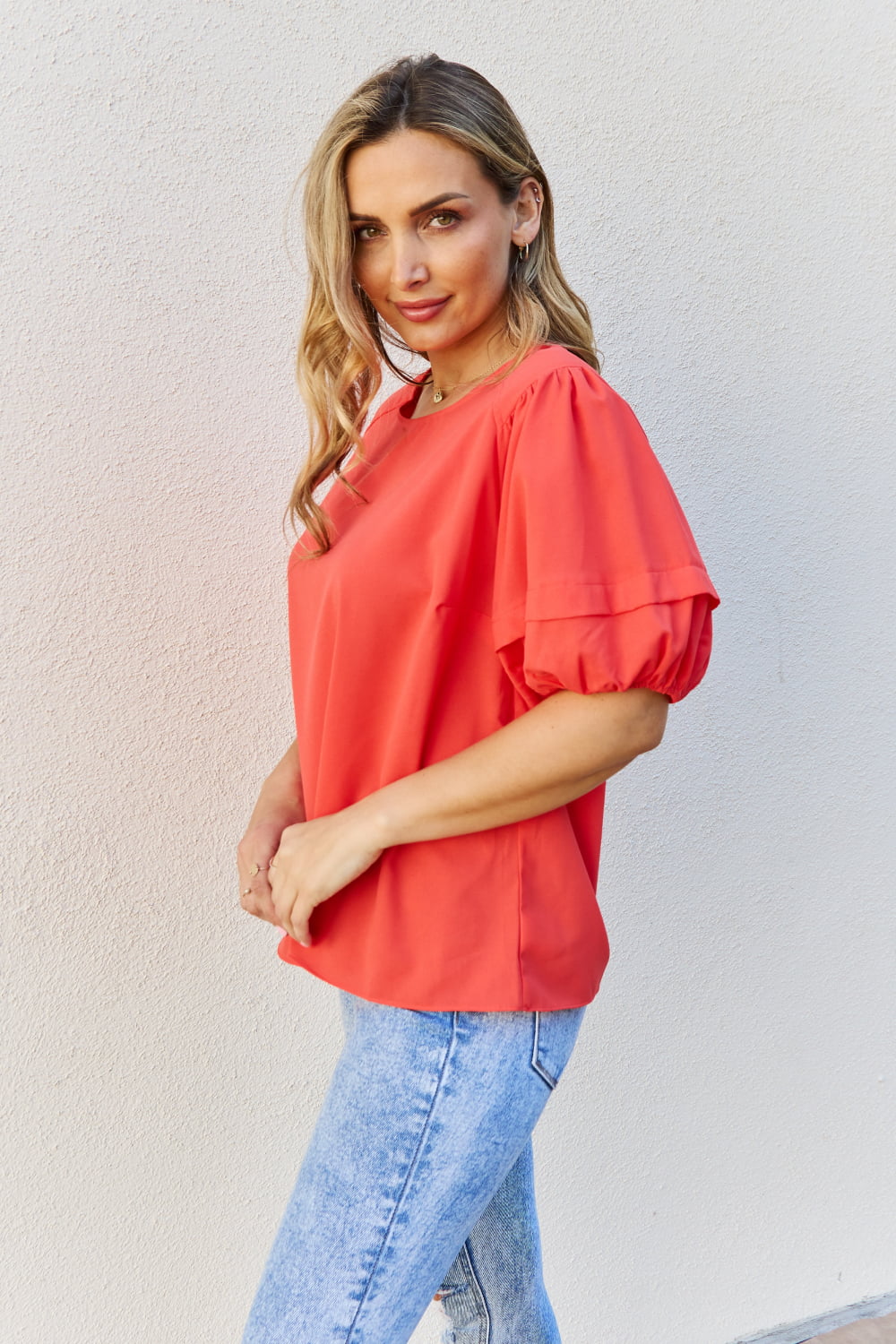 Women's Red Puff Sleeve Top | Stylish Short Sleeve Options