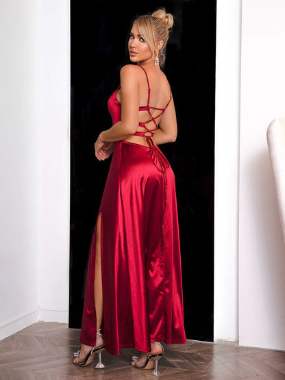 Elegant Wine Spaghetti Strap Dress | Maxi Dress Styles