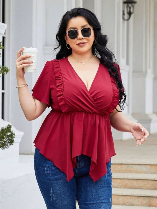 Women's Flutter Sleeve Blouse | Plus Size Fall Top