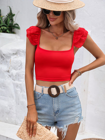 Red Square Neck Cap Sleeve Top for Women | The All Red Event