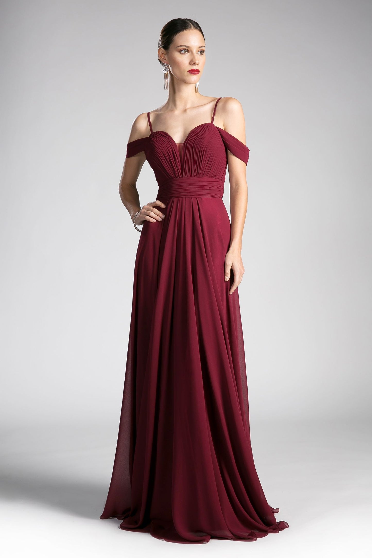 A-line Chiffon Gown with Off the Shoulder Sleeve-0