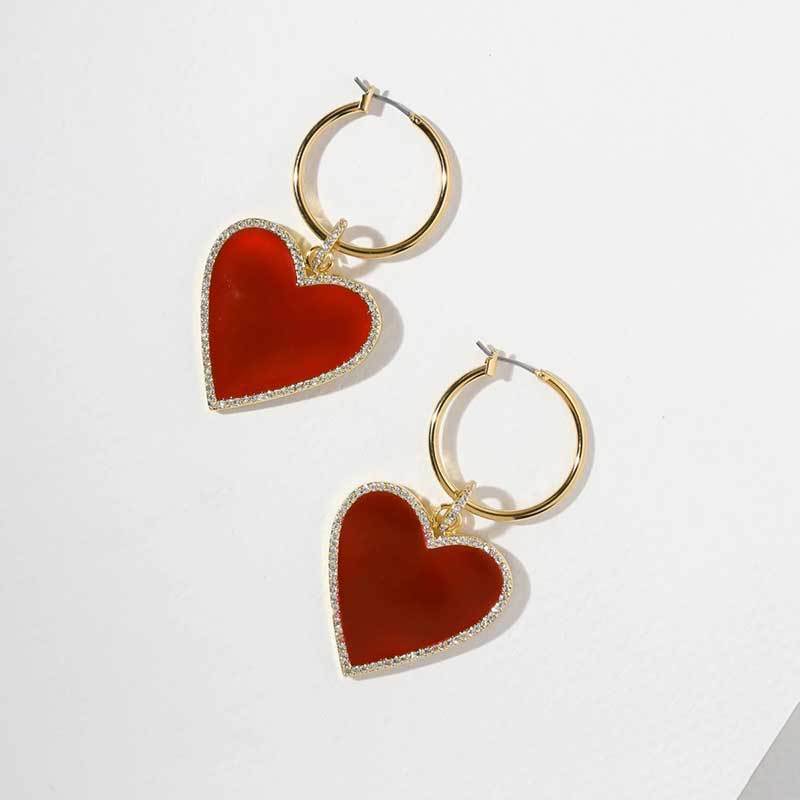 Red Heart Drop Earrings-0