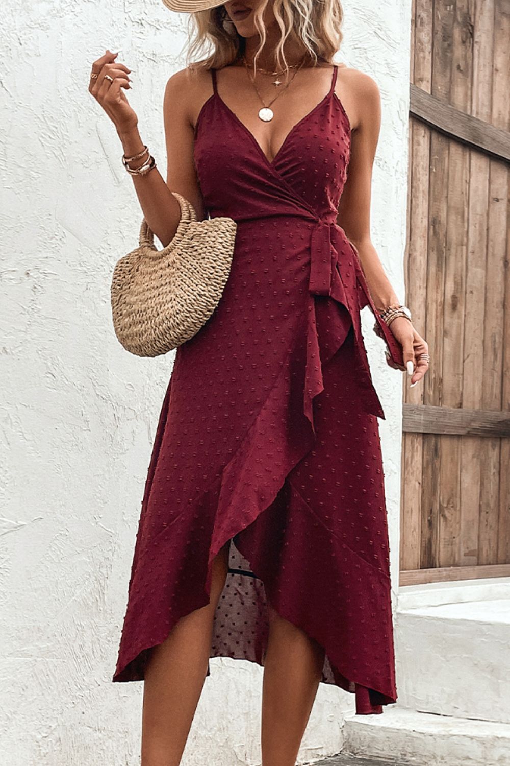 Ruffle Spaghetti Strap Dot Dress 