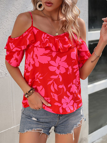 Ruffled Red Blouse & Printed Short Sleeve Top | The All Red Event