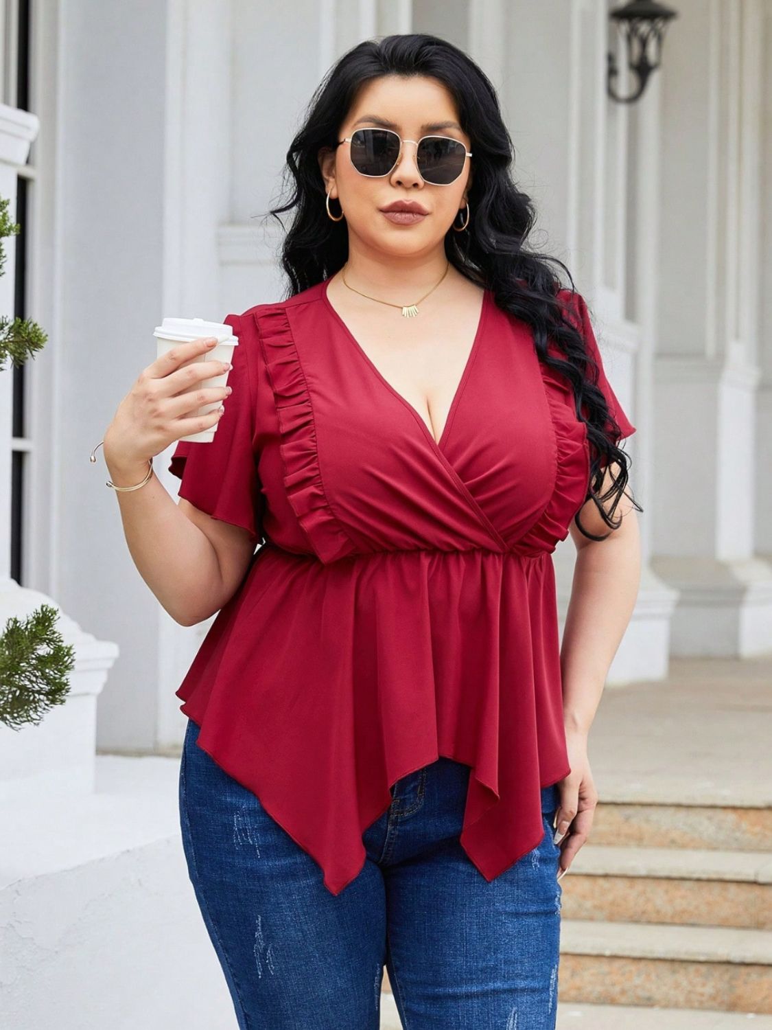 Women's Flutter Sleeve Blouse | Plus Size Fall Top