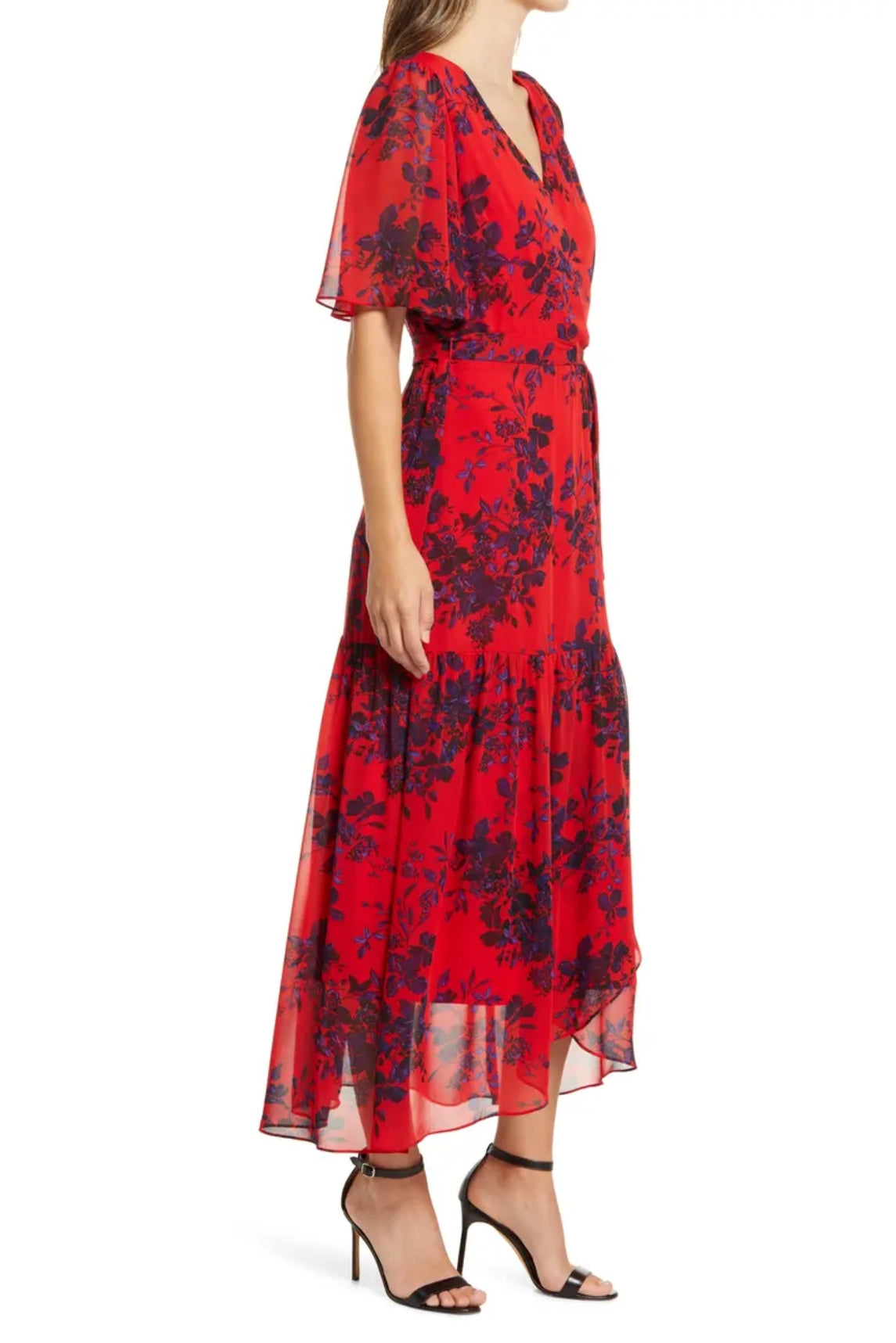 Donna Rico Floral Faux Wrap Flutter Sleeve Dress-1