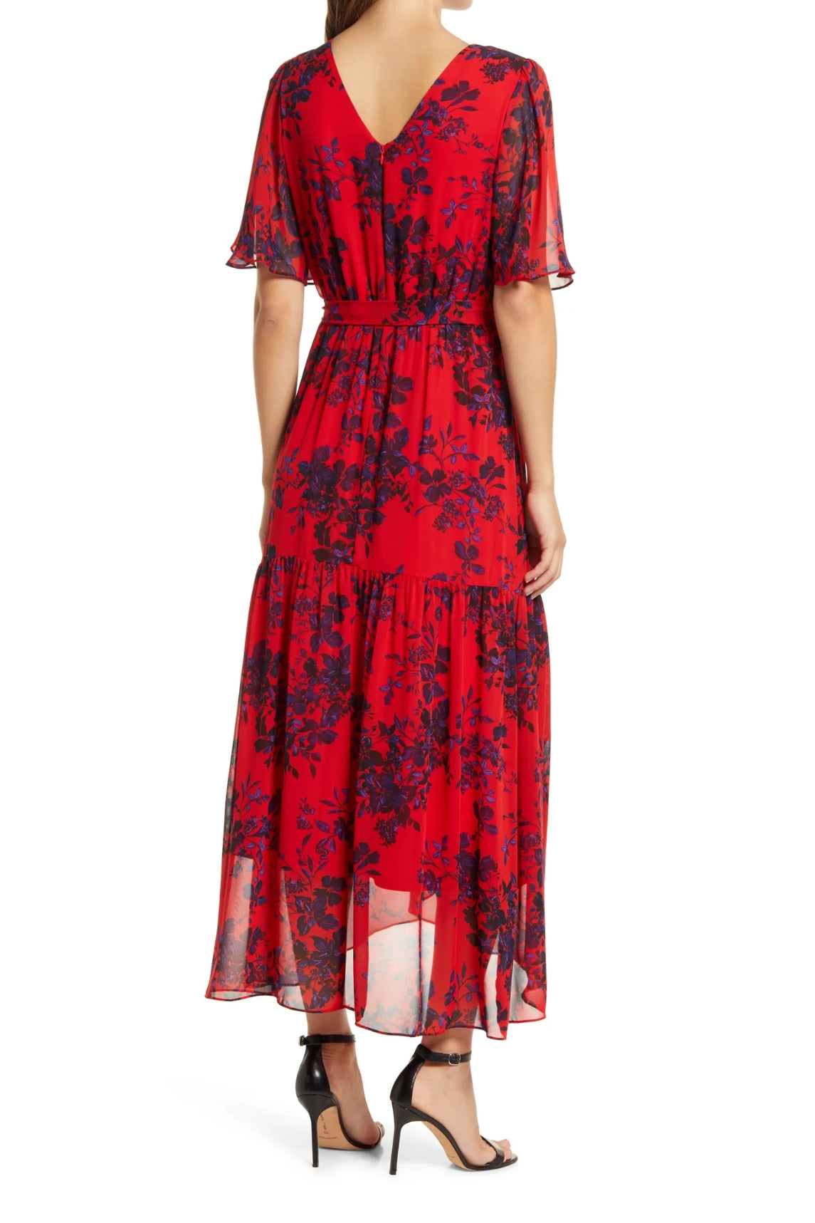 Donna Rico Floral Faux Wrap Flutter Sleeve Dress-2