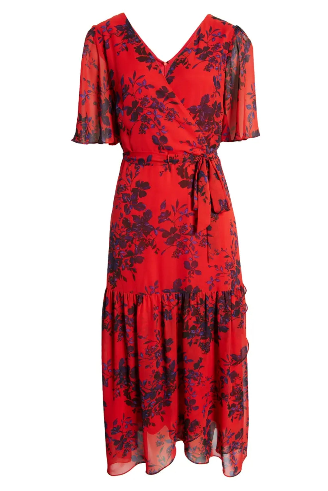 Donna Rico Floral Faux Wrap Flutter Sleeve Dress-4