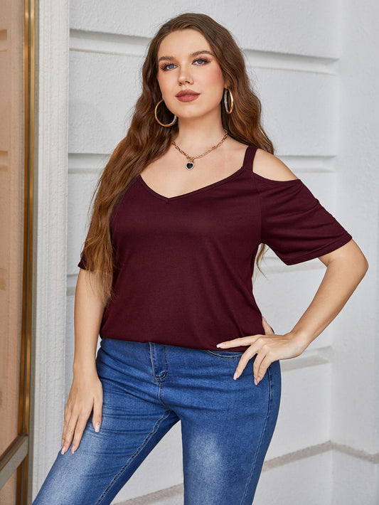 Plus Size Burgundy Blouse & Cold Shoulder for Women