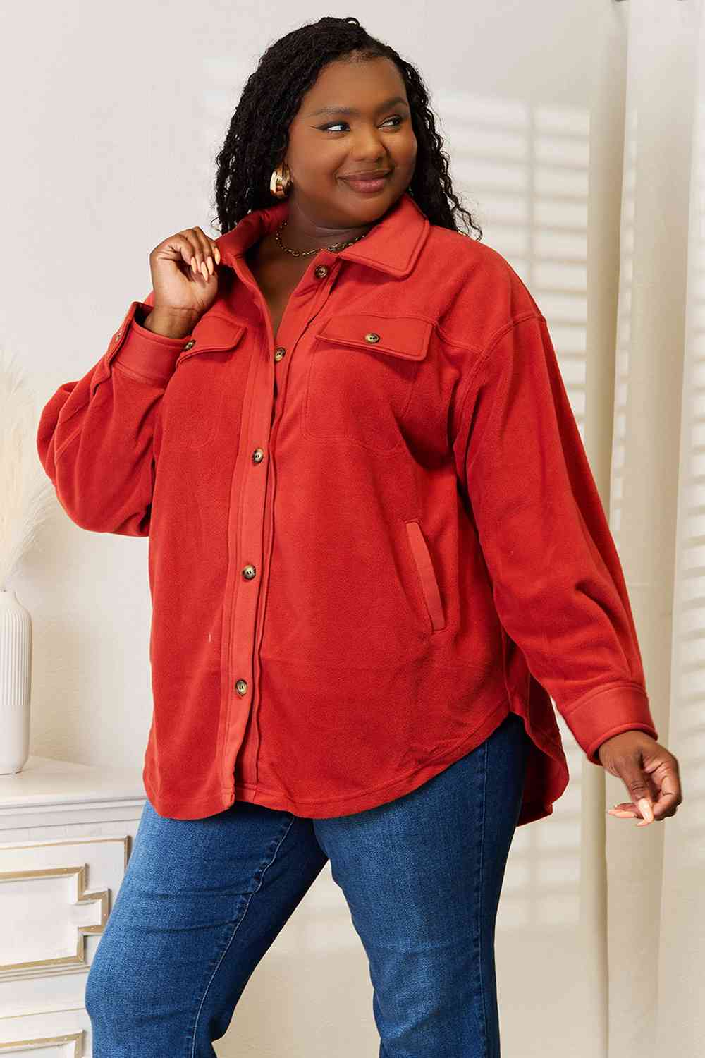 Heimish Cozy Girl Full Size Button Down Shacket-2