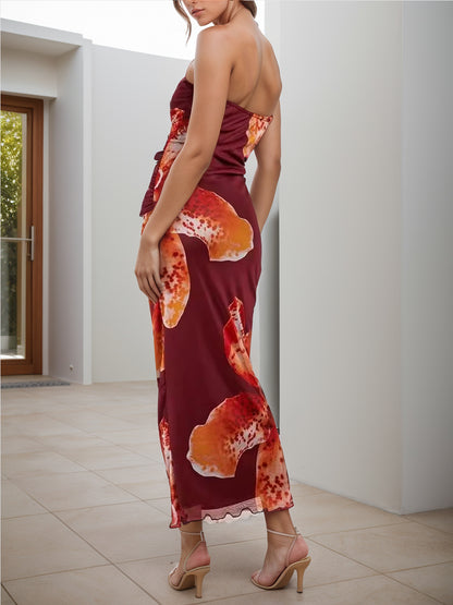 Printed Tube Sleeveless Maxi Dresses at The All Red Event