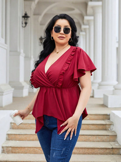 Women's Flutter Sleeve Blouse | Plus Size Fall Top