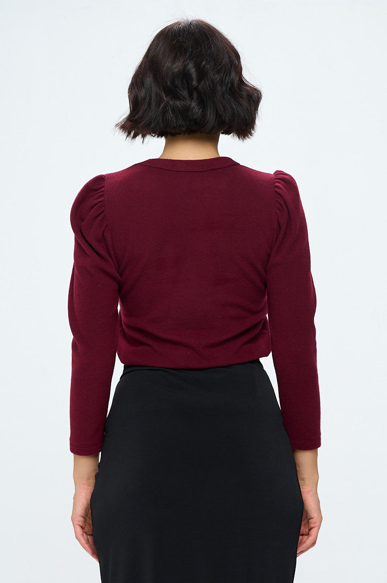 Burgundy Top with Puff Sleeve 