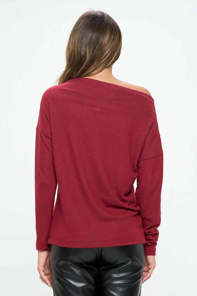 Burgundy Brushed Knit Off the Shoulder Top-3