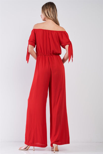 Red Off-The-Shoulder Wide Leg Jumpsuit-1