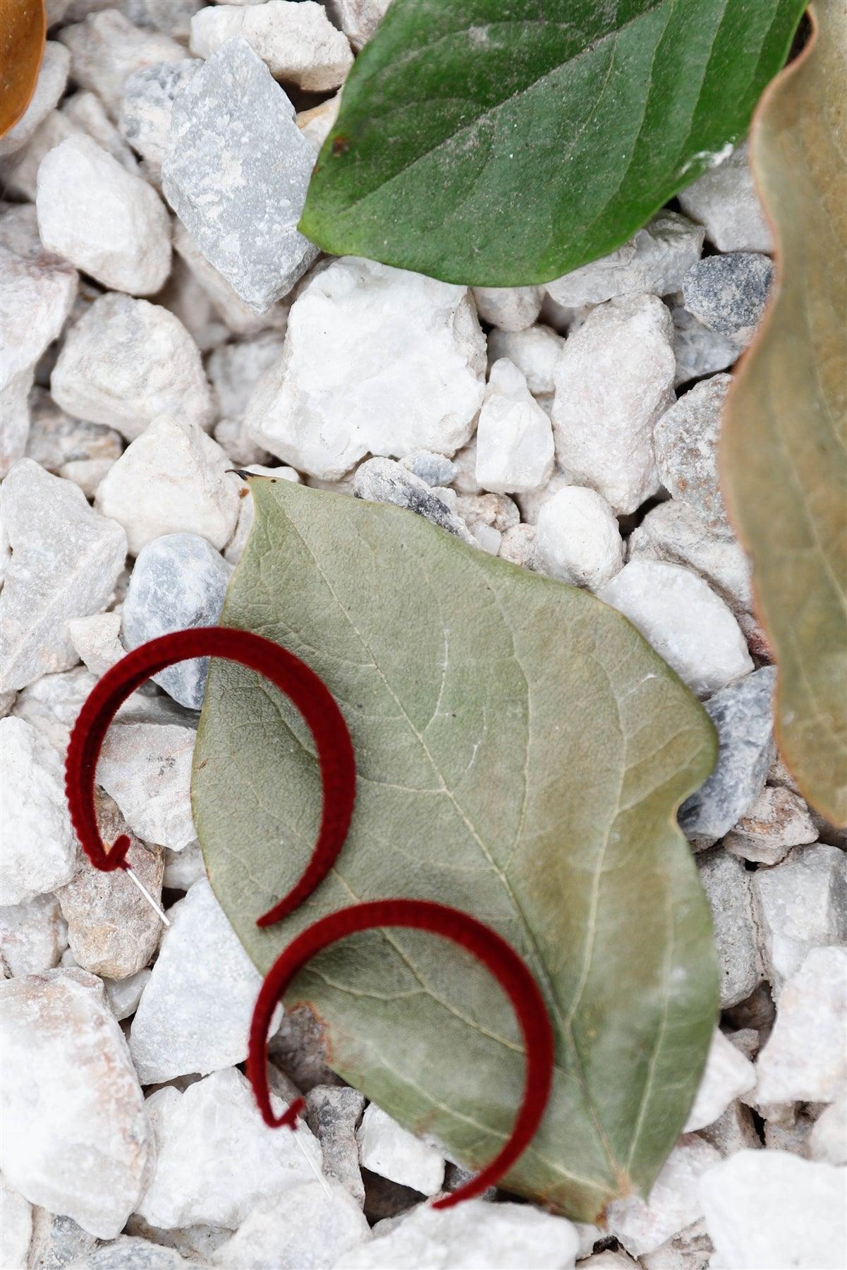 Burgundy Velvet Covered Flat Hoop Earrings-1