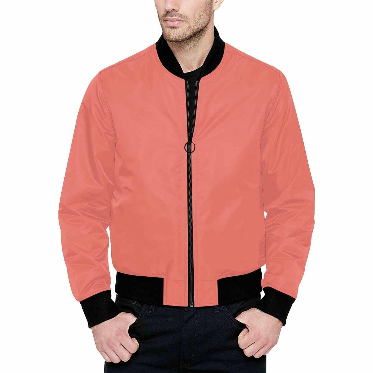 Salmon Red and Black Bomber Jacket