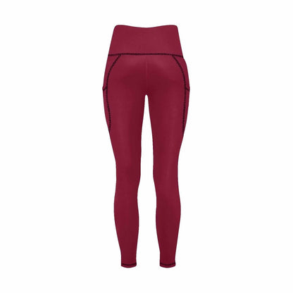 Womens Leggings with Pockets - Fitness Pants / Burgundy Red-3