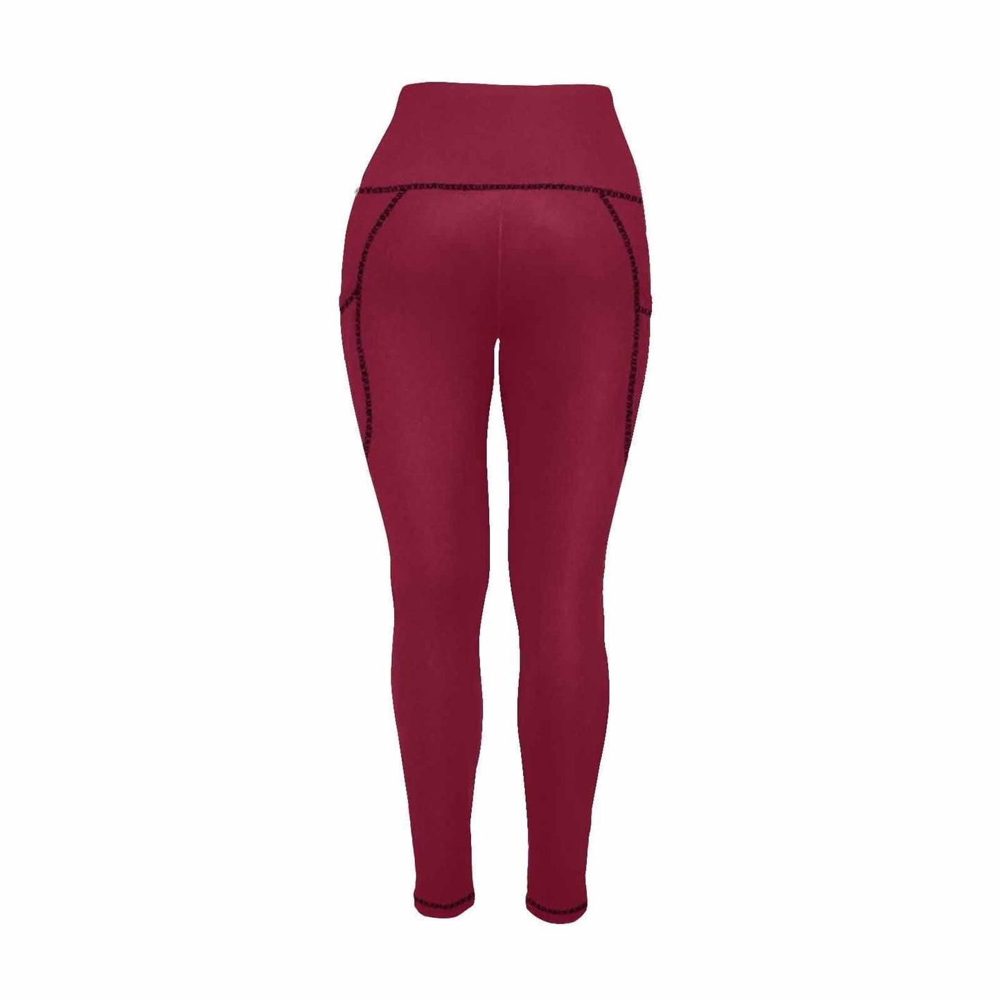 Womens Leggings with Pockets - Fitness Pants / Burgundy Red-1