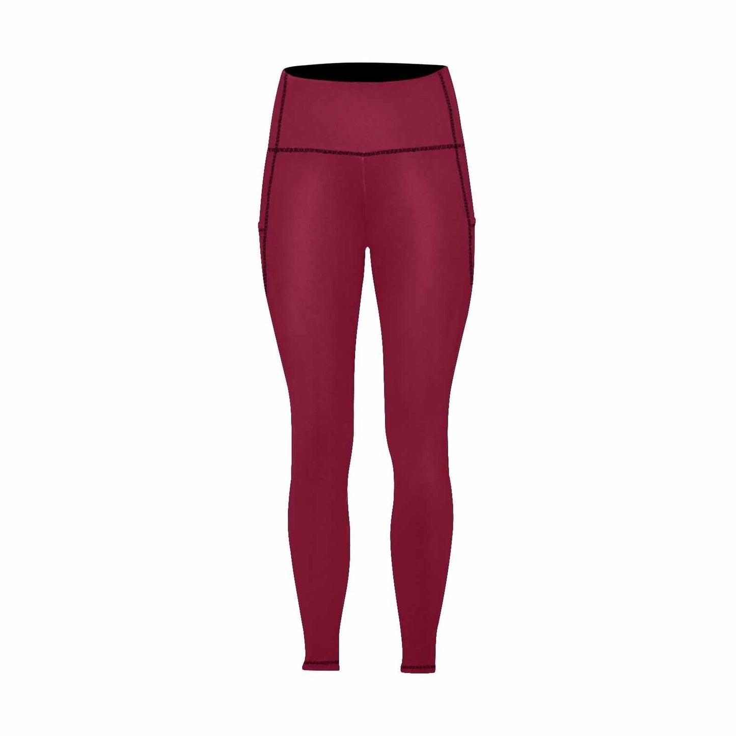 Womens Leggings with Pockets - Fitness Pants / Burgundy Red-2