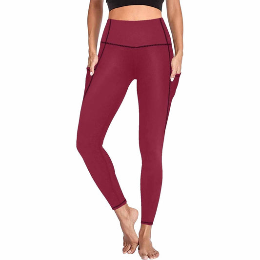 Womens Leggings with Pockets - Fitness Pants / Burgundy Red-0